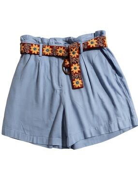 Crown & Ivy Blue Linen Blend Pleated Shorts Size 12